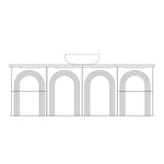 Marquis Arco wall hung vanity technical drawing with arched V-groove fronts and centre basin cut-out