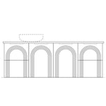 Marquis Arco wall hung vanity technical drawing with arched V-groove front and centre basin position