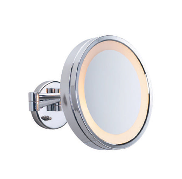Thermogroup Ablaze wall-mounted shaving mirror, chrome, round with warm LED light and extending swivel arm