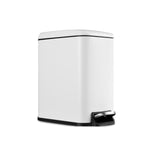 Bao Bath rectangular pedal bin in matt white with black base and foot pedal, front view on white background