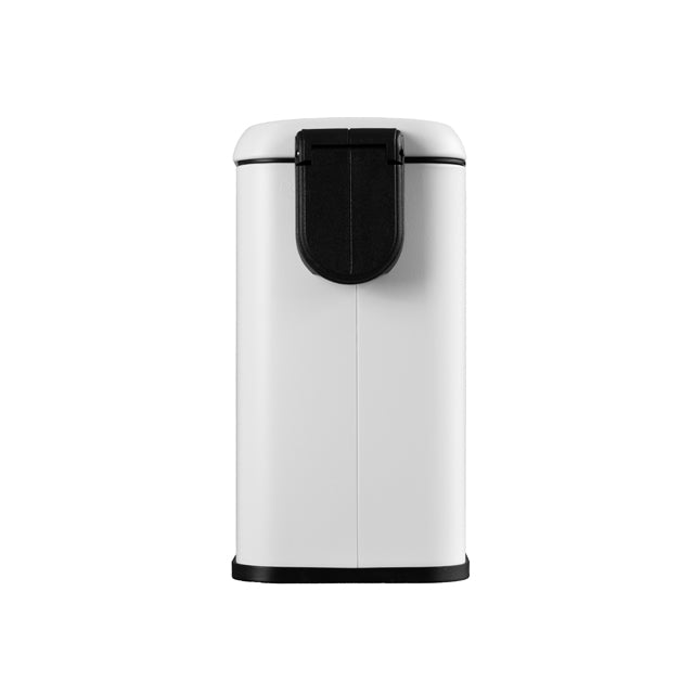 Bao Bath matt white rectangular 5L bathroom pedal bin with black lid, front view