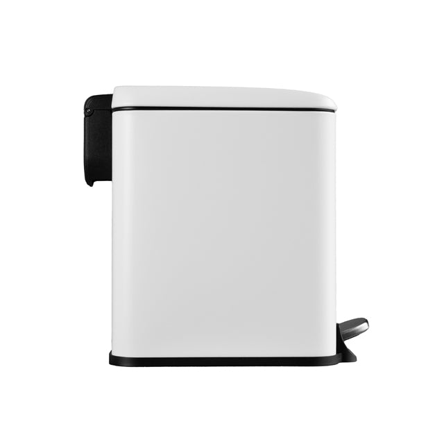 Bao Bath rectangular pedal bathroom bin, matt white and black freestanding side view