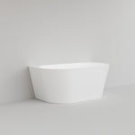 Bao Bon back to wall bath in gloss white acrylic, oval freestanding-style tub shown against a plain wall