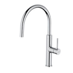 Caroma Liano II chrome gooseneck sink mixer with swivel spout, side lever and polished chrome finish