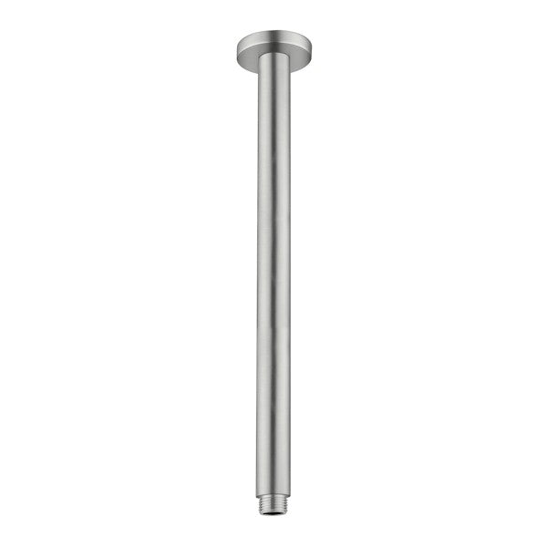 Nero round ceiling shower arm, 300mm, brushed nickel finish, shown front-on on white background