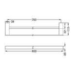 Technical drawing of Nero Celia double towel rail, matte black, showing 800mm width and dimensions.