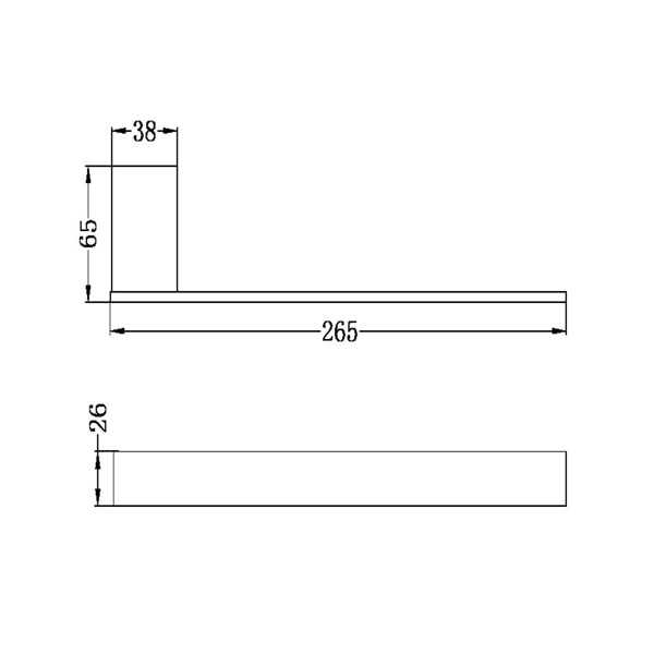 Technical drawing of Nero Celia matte black hand towel rail, showing dimensions and side view of the wall-mounted rail.