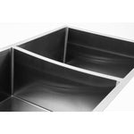 Oliveri Spectra double bowl stainless steel kitchen sink, close-up of twin bowls and brushed finish
