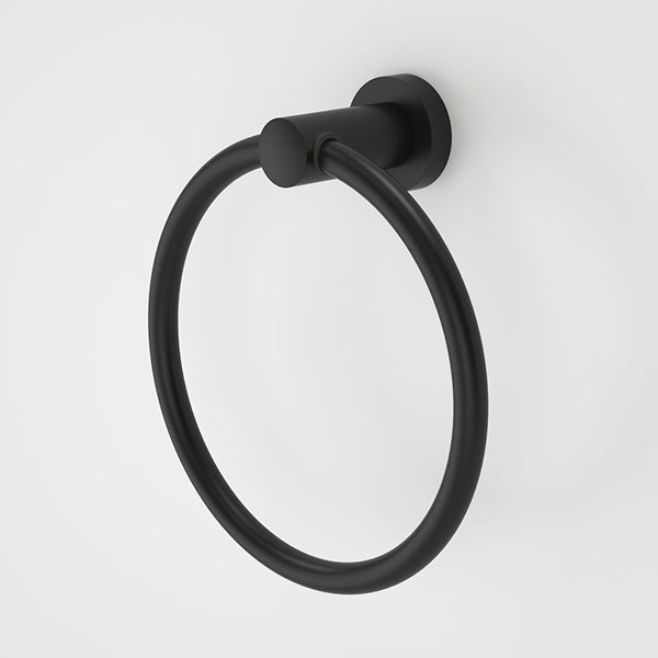 Caroma Cosmo matte black metal towel ring, wall-mounted bathroom hand towel holder