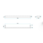 Technical drawing of Thermogroup square single bar heated towel rail, showing 832mm width and 100mm depth dimensions