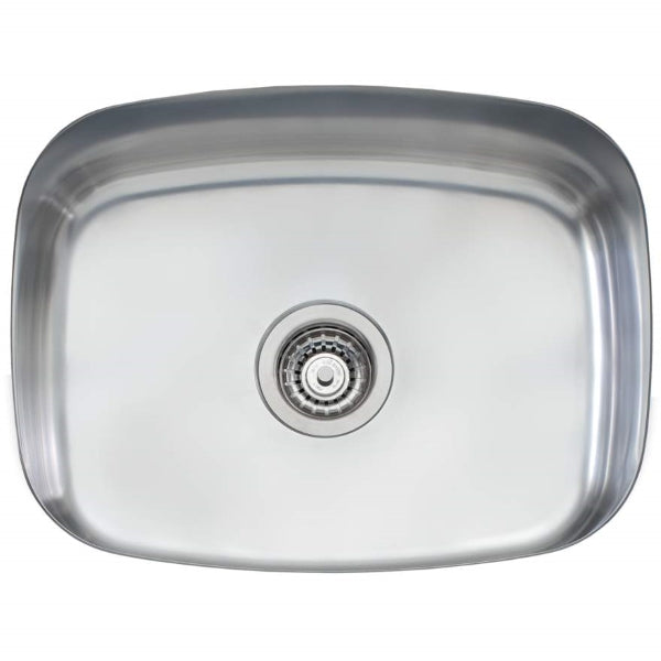 Oliveri stainless steel laundry sink, rectangular single bowl with centre waste, top view