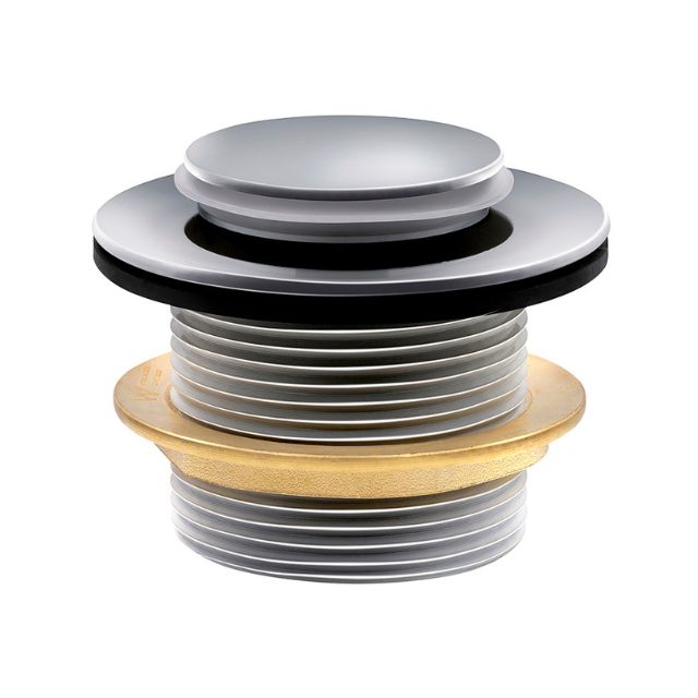 Decina bath pop-up waste plug in chrome, with removable brass threaded fitting and black seal