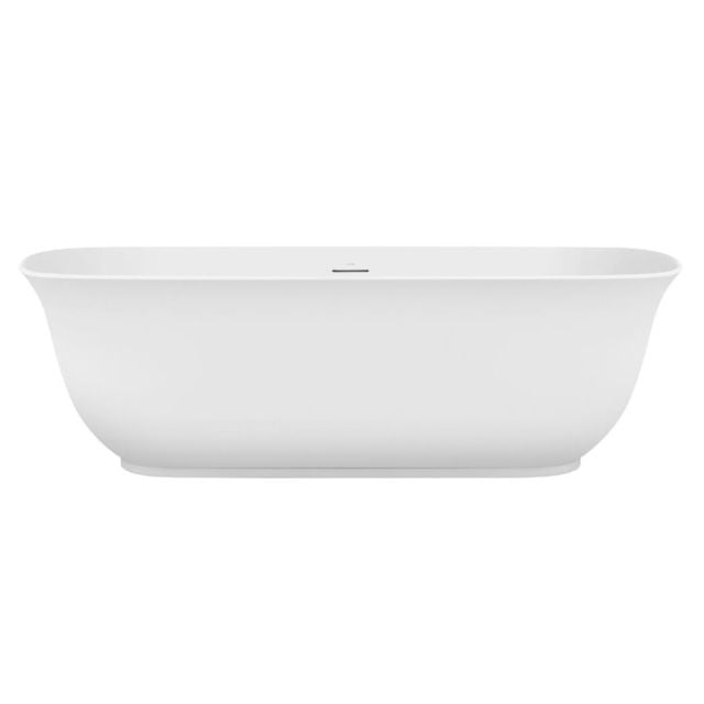 Decina Lola white gloss freestanding bath, oval with flared ends and centre overflow, front view