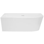 Decina Natalia white acrylic back-to-wall corner bath with integrated overflow, front view