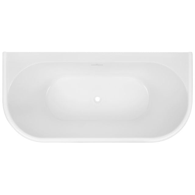 Decina Oxford white gloss back-to-wall freestanding bath, top view, oval shape with centre waste and overflow slot