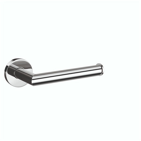 Nero Dolce chrome toilet roll holder with round wall plate and sleek cylindrical arm