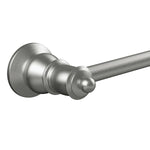 Fienza Lillian brushed nickel single towel rail close-up, showing heritage-style fixing bracket and round rail end