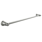 Fienza Lillian single towel rail in brushed nickel, 800mm, with round wall brackets on a white background