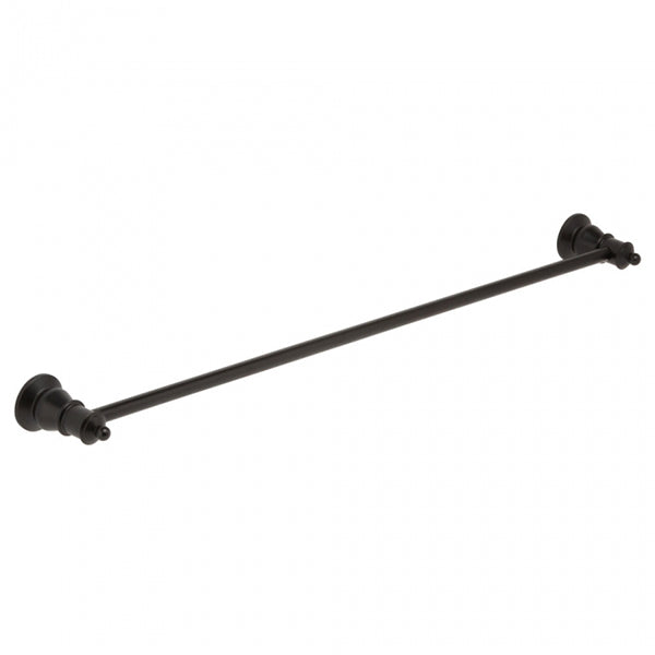 Fienza Lillian single towel rail in matte black, 800mm, with round wall brackets