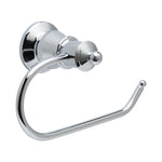 Fienza Lillian chrome toilet roll holder with open curved arm and wall-mounted round backplate