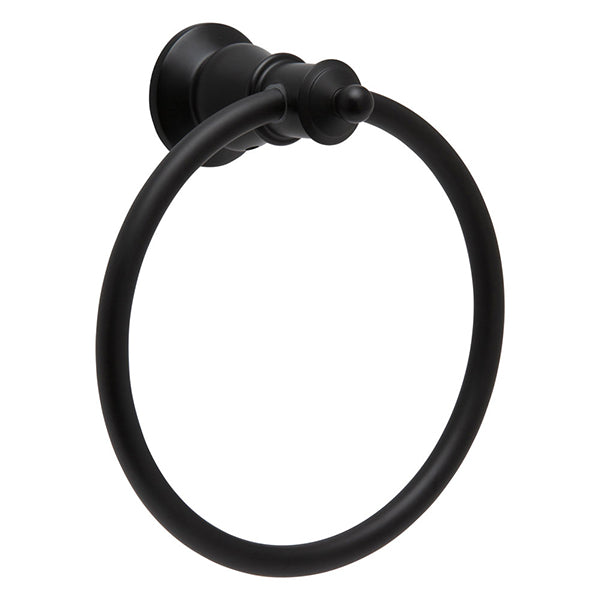 Fienza Lillian matte black towel ring, heritage-style bathroom accessory, wall-mounted round hand towel holder