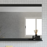 Marquis Flynn frameless rectangular mirror with shelf, white finish, wall-mounted in a tiled bathroom vanity setting