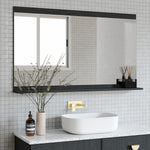 Marquis Flynn rectangular mirror cabinet in dark finish with shelf, styled above a bathroom vanity and basin