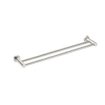 Nero Mecca double towel rail 600mm in brushed nickel, with two parallel bars and round wall mounts
