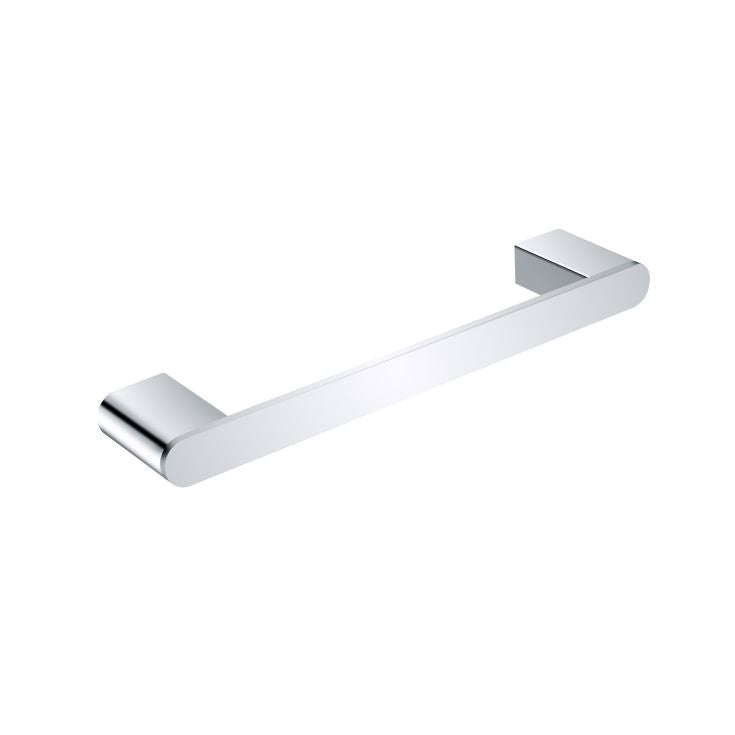 Nero Bianca chrome hand towel rail with slim contemporary rectangular bar and rounded wall mounts