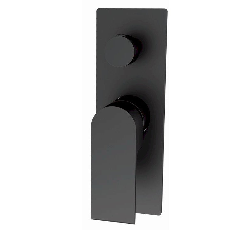 Nero Bianca shower mixer with diverter in matte black, wall-mounted rectangular tap with curved lever
