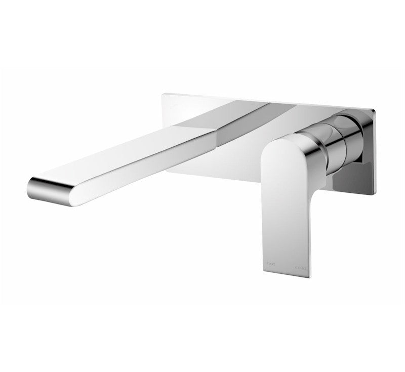 Nero Bianca wall basin/bath mixer in chrome, wall-mounted with long spout and modern square base plate