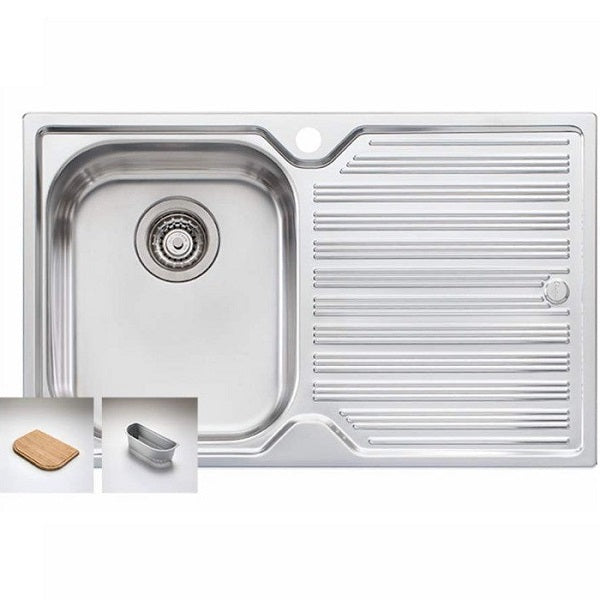 Oliveri stainless steel single bowl topmount sink with right-hand drainer, top view