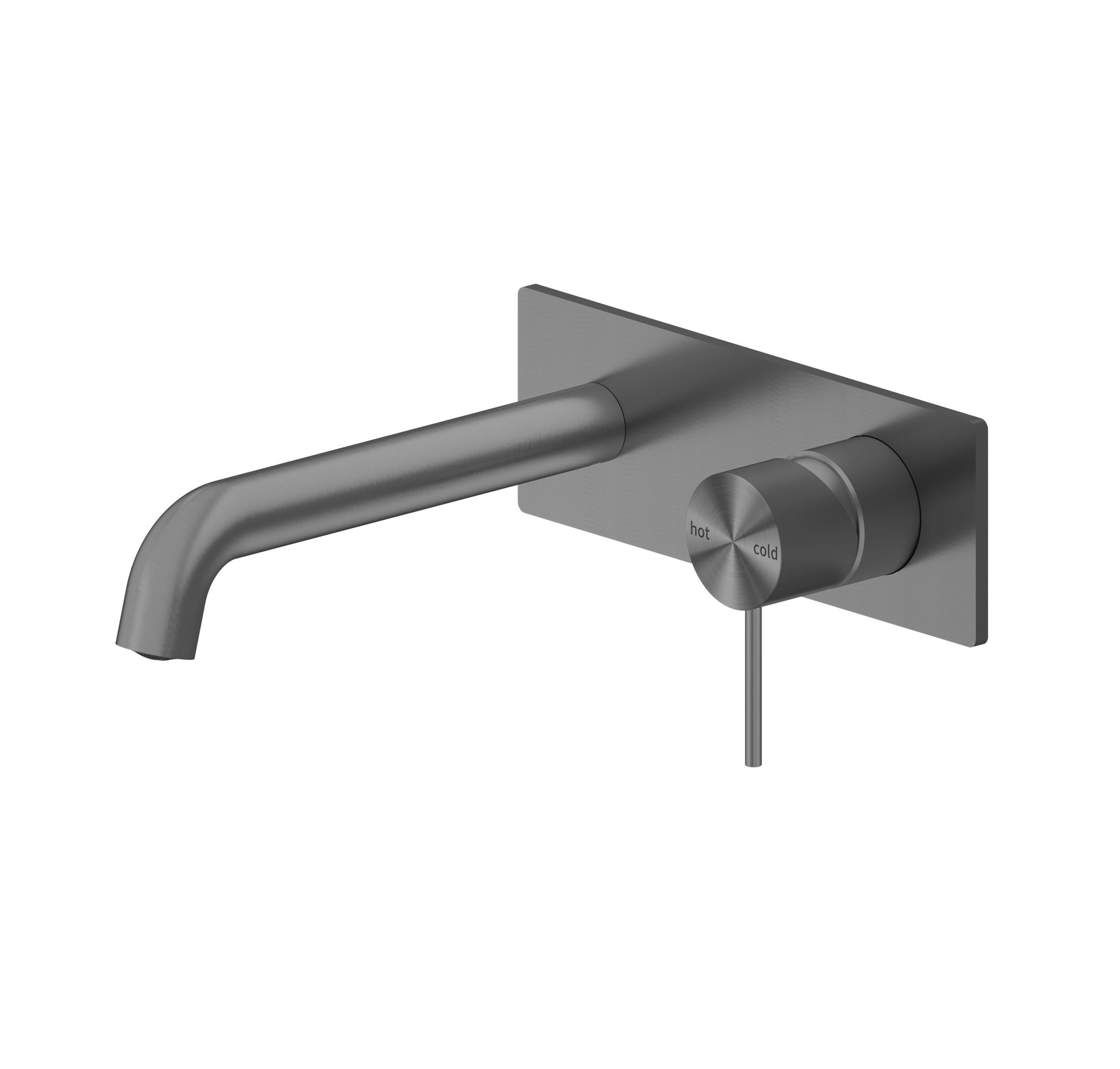 Nero Mecca wall basin/bath mixer in gun metal, with 185mm spout and round hot/cold control, front view on white background