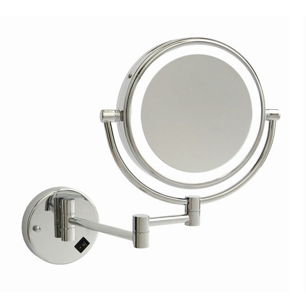 Thermogroup Ablaze chrome wall-mounted magnifying mirror with LED light and round double-sided face 1x/8x on arm