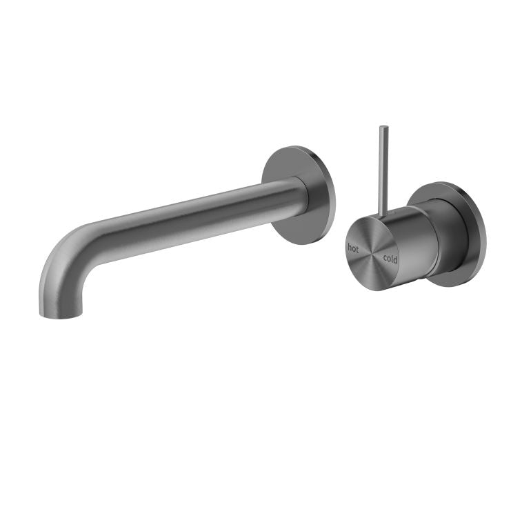 Nero Mecca wall basin/bath mixer set in gun metal, with separate back plates and round wall spout