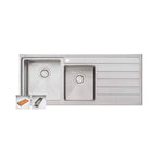 Oliveri Apollo stainless steel 1 & 3/4 bowl kitchen sink with right-hand drainer and 1 tap hole