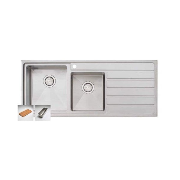 Oliveri Apollo stainless steel 1 & 3/4 bowl kitchen sink with right-hand drainer and 1 tap hole