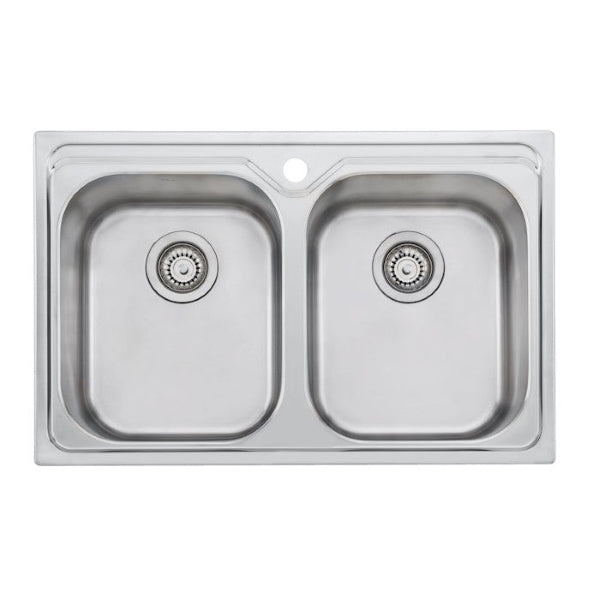 Oliveri Diaz stainless steel double bowl kitchen sink with 1 tap hole, top view
