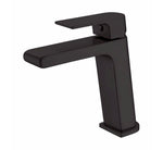 Nero Bianca basin mixer in matte black, slim upright tap with flat lever handle, isolated on white background