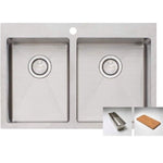 Oliveri Apollo stainless steel 1 & 3/4 bowl kitchen sink with 1 tap hole, colander and bamboo board side insets