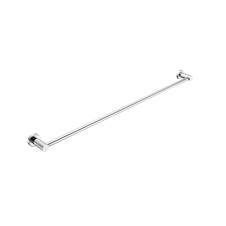 Nero Mecca single towel rail 800mm in chrome, wall-mounted bathroom accessory with slim round bar and brackets