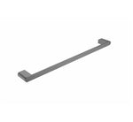 Nero Bianca single towel rail 600mm in gun metal grey, angled view on white background
