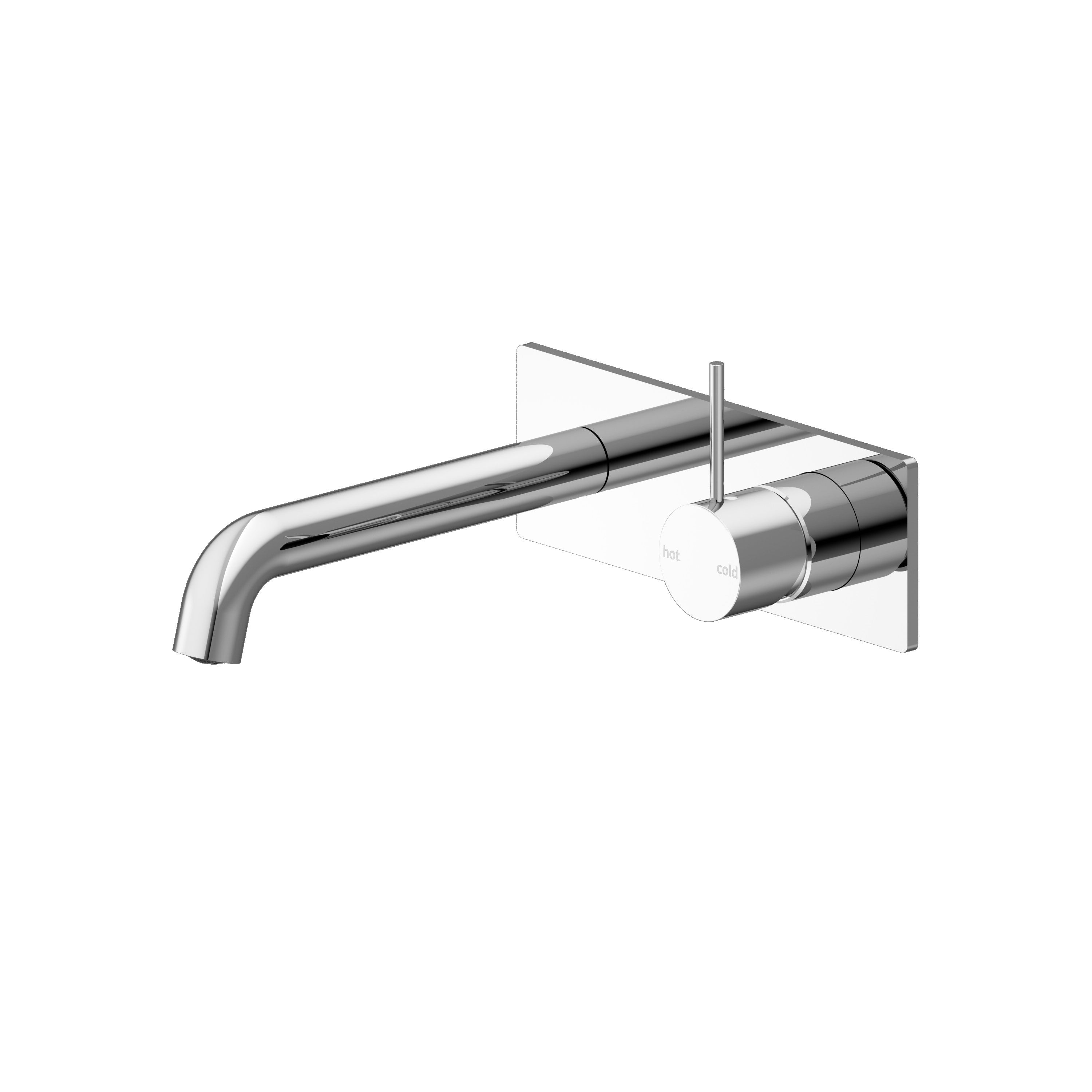 Nero Mecca wall basin/bath mixer handle up, chrome wall-mounted tap with 230mm spout and round control plate