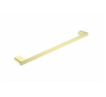 Nero Bianca 600mm single towel rail in brushed gold, slim rectangular wall-mounted bathroom accessory, angled on white background