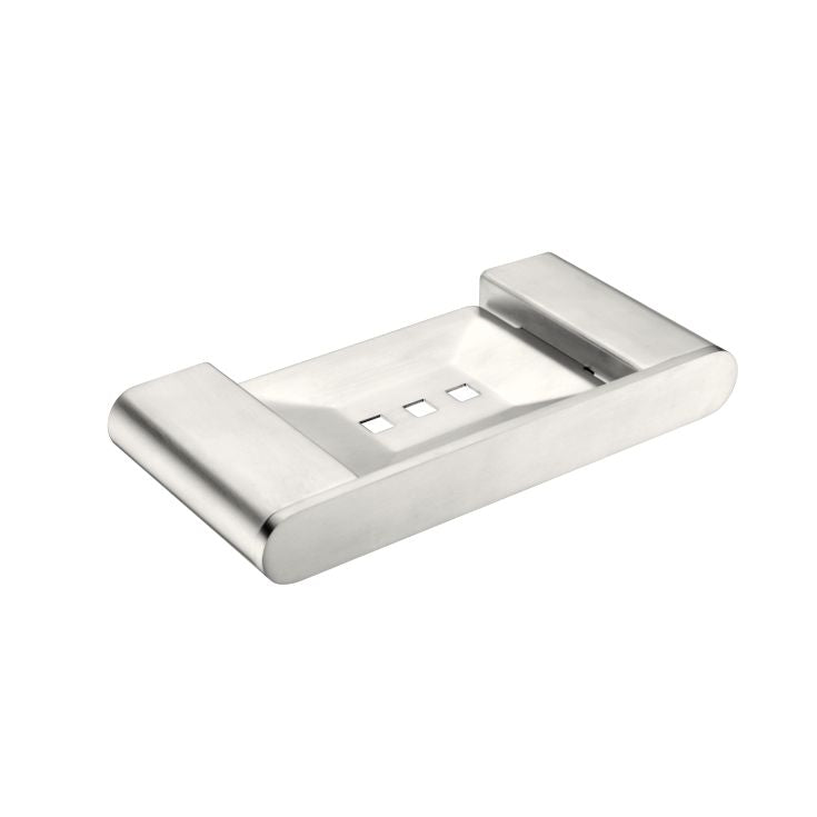 Nero Bianca soap dish holder in brushed nickel, rectangular wall-mounted bathroom accessory on white background