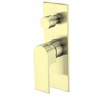 Nero Bianca shower mixer with diverter in brushed gold, wall-mounted tap with round and lever handles