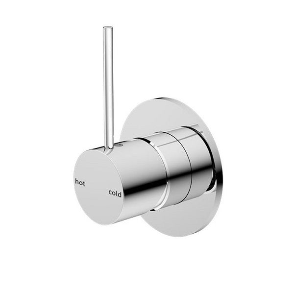 Nero Mecca shower mixer handle-up with 80mm chrome round plate, modern wall-mounted bathroom tap in polished chrome
