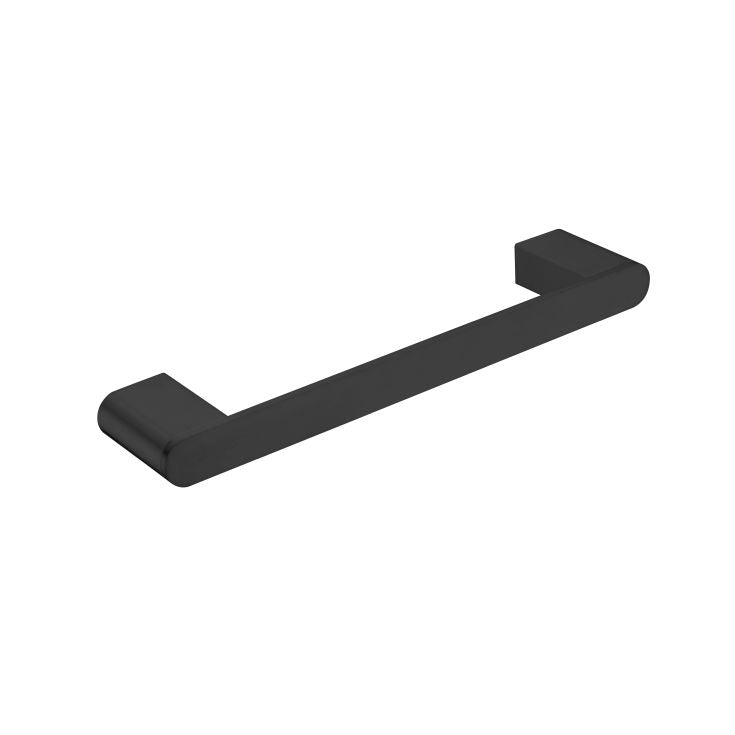 Nero Bianca matte black hand towel rail with slim rectangular bar and rounded wall mounts on white background