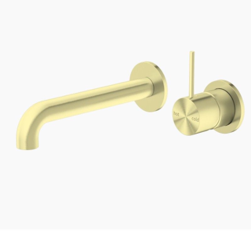 Nero Mecca wall basin/bath mixer with separate back plate, brushed gold, wall-mounted tap set