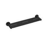 Nero Mecca metal shower shelf in matte black, wall-mounted bathroom shelf with round brackets